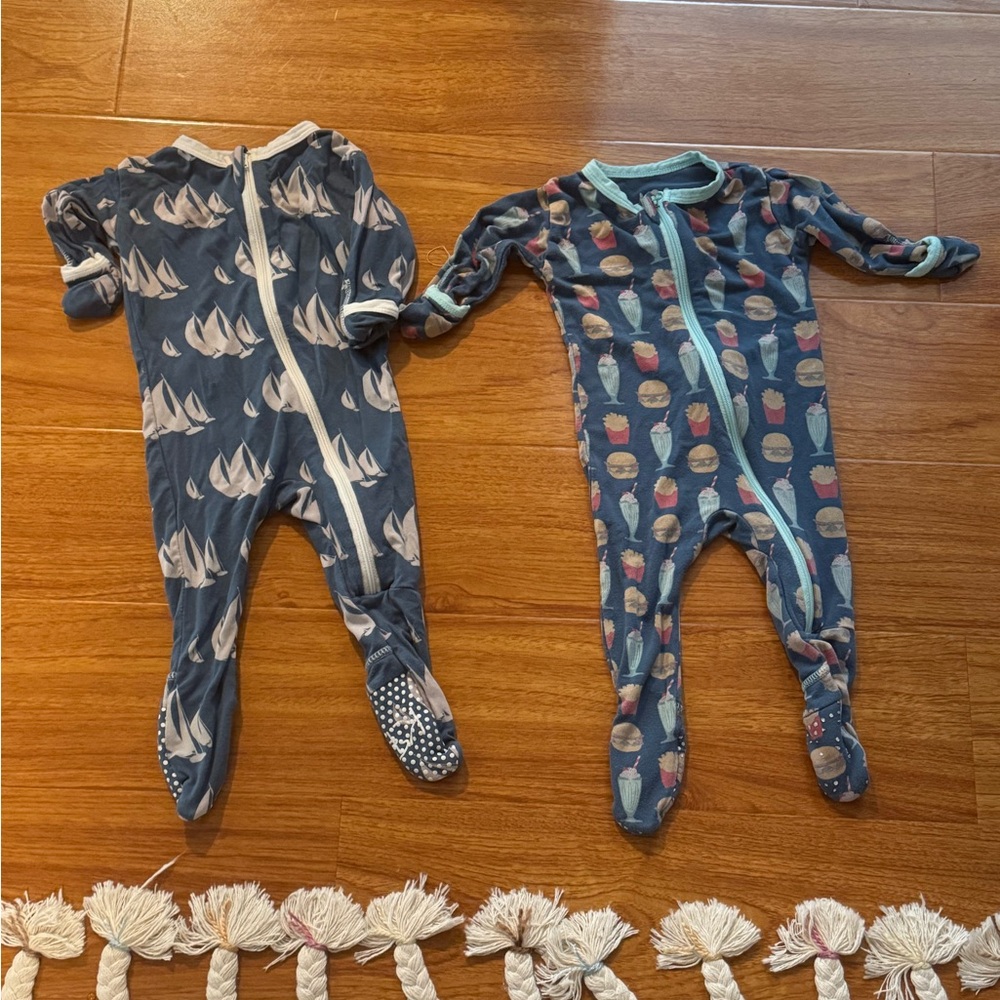 Kickee Pants Navy Sailboat & Treat Print Footed Pajamas Set